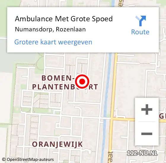 Locatie op kaart van de 112 melding: Ambulance Met Grote Spoed Naar Numansdorp, Rozenlaan op 14 juni 2023 07:09