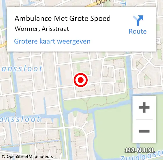 Locatie op kaart van de 112 melding: Ambulance Met Grote Spoed Naar Wormer, Arisstraat op 14 juni 2023 08:15