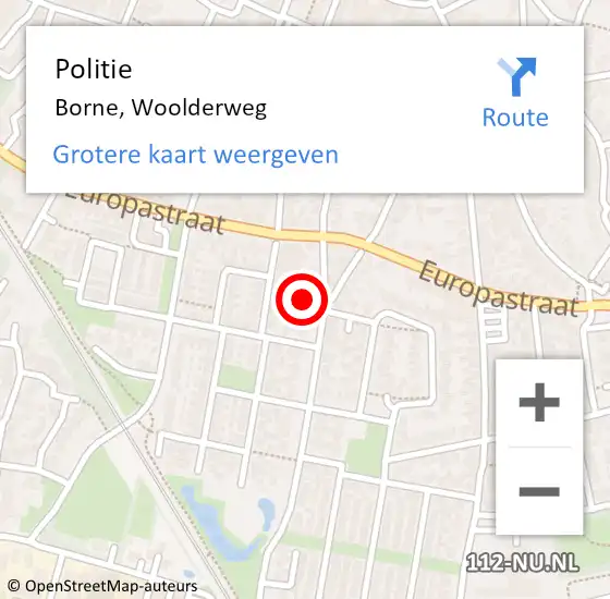 Locatie op kaart van de 112 melding: Politie Borne, Woolderweg op 14 juni 2023 08:37