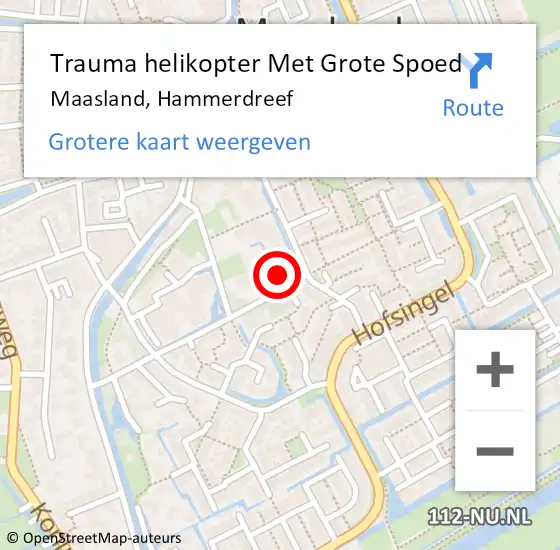 Locatie op kaart van de 112 melding: Trauma helikopter Met Grote Spoed Naar Maasland, Hammerdreef op 14 juni 2023 09:07