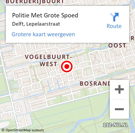 Locatie op kaart van de 112 melding: Politie Met Grote Spoed Naar Delft, Lepelaarstraat op 14 juni 2023 09:14