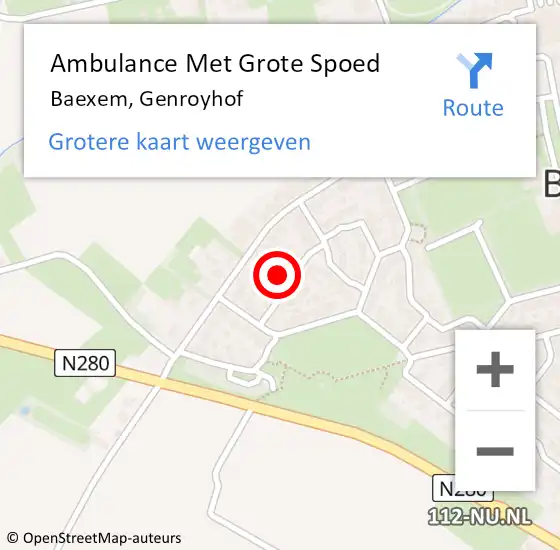 Locatie op kaart van de 112 melding: Ambulance Met Grote Spoed Naar Baexem, Genroyhof op 14 juni 2023 09:33