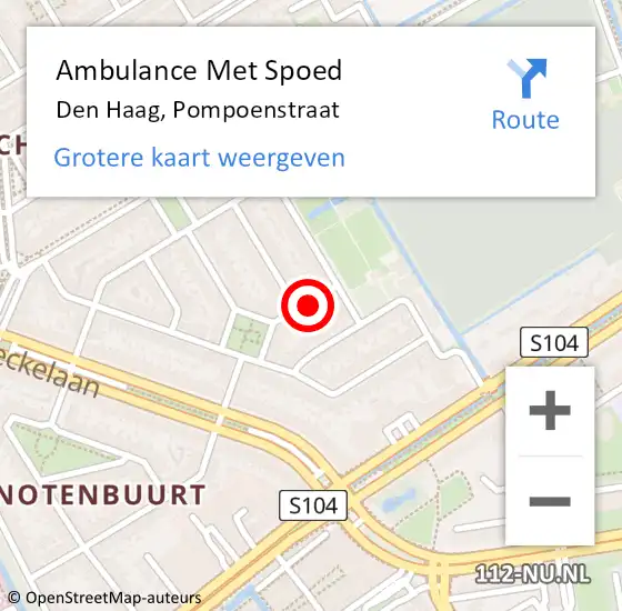 Locatie op kaart van de 112 melding: Ambulance Met Spoed Naar Den Haag, Pompoenstraat op 14 juni 2023 09:44