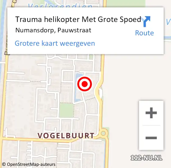 Locatie op kaart van de 112 melding: Trauma helikopter Met Grote Spoed Naar Numansdorp, Pauwstraat op 14 juni 2023 10:07