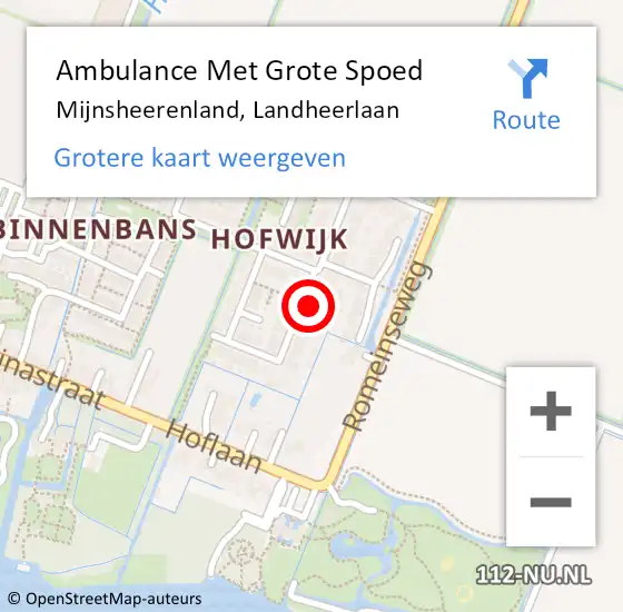 Locatie op kaart van de 112 melding: Ambulance Met Grote Spoed Naar Mijnsheerenland, Landheerlaan op 14 juni 2023 10:10