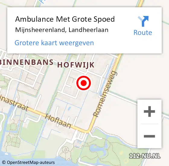 Locatie op kaart van de 112 melding: Ambulance Met Grote Spoed Naar Mijnsheerenland, Landheerlaan op 14 juni 2023 10:12