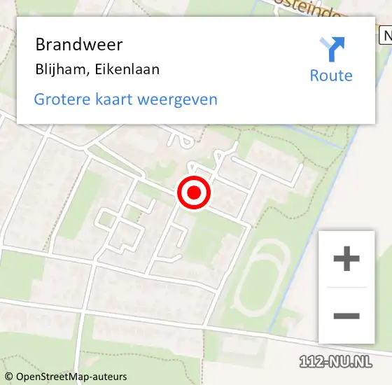 Locatie op kaart van de 112 melding: Brandweer Blijham, Eikenlaan op 14 juni 2023 10:14