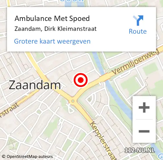 Locatie op kaart van de 112 melding: Ambulance Met Spoed Naar Zaandam, Dirk Kleimanstraat op 14 juni 2023 10:32