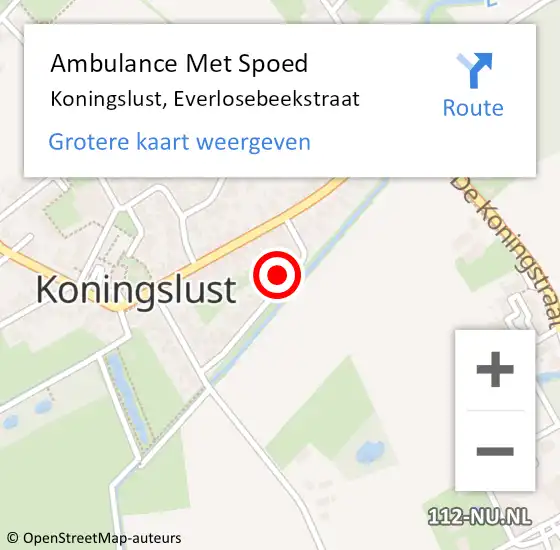 Locatie op kaart van de 112 melding: Ambulance Met Spoed Naar Koningslust, Everlosebeekstraat op 28 augustus 2014 22:07