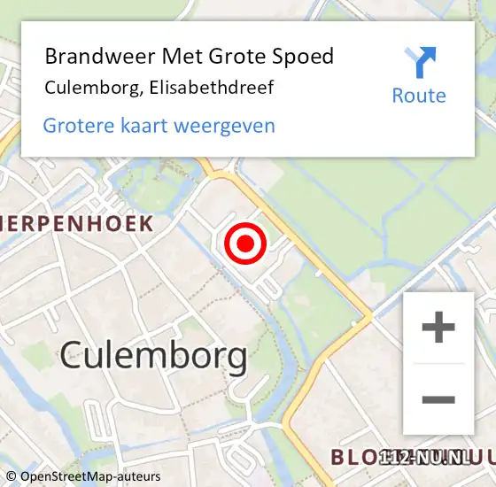 Locatie op kaart van de 112 melding: Brandweer Met Grote Spoed Naar Culemborg, Elisabethdreef op 14 juni 2023 10:46