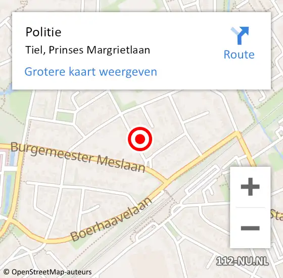 Locatie op kaart van de 112 melding: Politie Tiel, Prinses Margrietlaan op 14 juni 2023 10:56