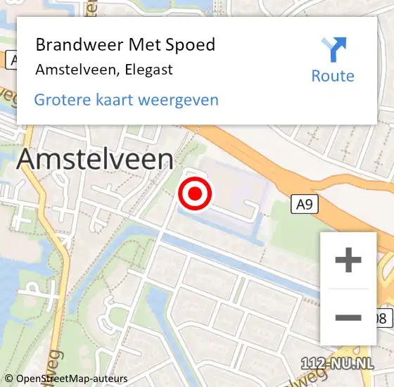 Locatie op kaart van de 112 melding: Brandweer Met Spoed Naar Amstelveen, Elegast op 14 juni 2023 11:07