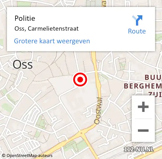 Locatie op kaart van de 112 melding: Politie Oss, Carmelietenstraat op 14 juni 2023 11:08