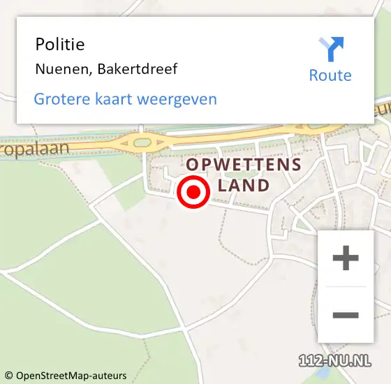 Locatie op kaart van de 112 melding: Politie Nuenen, Bakertdreef op 14 juni 2023 11:30