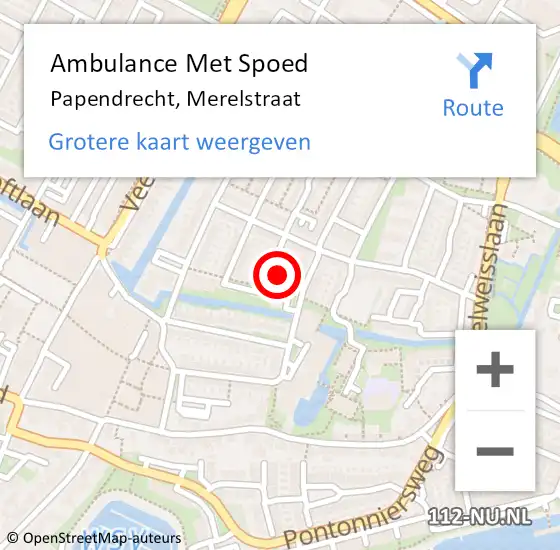 Locatie op kaart van de 112 melding: Ambulance Met Spoed Naar Papendrecht, Merelstraat op 14 juni 2023 11:32