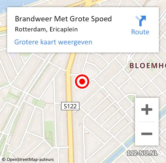 Locatie op kaart van de 112 melding: Brandweer Met Grote Spoed Naar Rotterdam, Ericaplein op 14 juni 2023 11:36