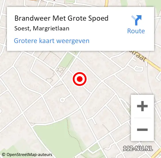 Locatie op kaart van de 112 melding: Brandweer Met Grote Spoed Naar Soest, Margrietlaan op 14 juni 2023 11:59