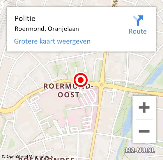 Locatie op kaart van de 112 melding: Politie Roermond, Oranjelaan op 14 juni 2023 12:04