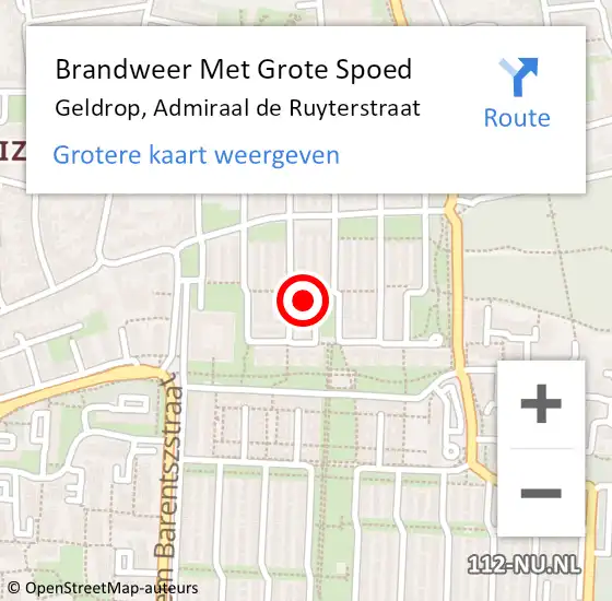 Locatie op kaart van de 112 melding: Brandweer Met Grote Spoed Naar Geldrop, Admiraal de Ruyterstraat op 14 juni 2023 12:14