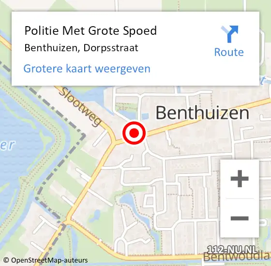 Locatie op kaart van de 112 melding: Politie Met Grote Spoed Naar Benthuizen, Dorpsstraat op 14 juni 2023 12:42