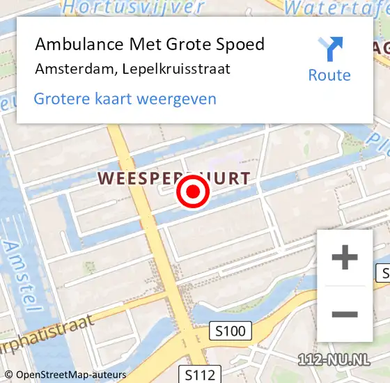 Locatie op kaart van de 112 melding: Ambulance Met Grote Spoed Naar Amsterdam, Lepelkruisstraat op 14 juni 2023 12:49