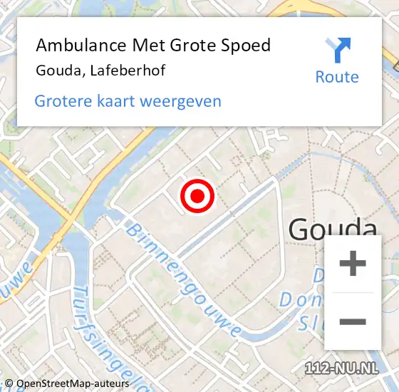 Locatie op kaart van de 112 melding: Ambulance Met Grote Spoed Naar Gouda, Lafeberhof op 14 juni 2023 13:06