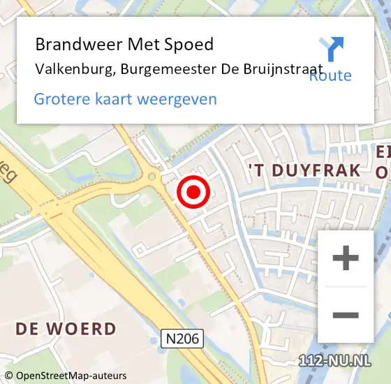 Locatie op kaart van de 112 melding: Brandweer Met Spoed Naar Valkenburg, Burgemeester De Bruijnstraat op 14 juni 2023 13:09
