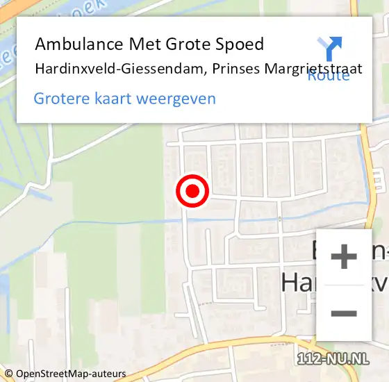 Locatie op kaart van de 112 melding: Ambulance Met Grote Spoed Naar Hardinxveld-Giessendam, Prinses Margrietstraat op 14 juni 2023 13:14