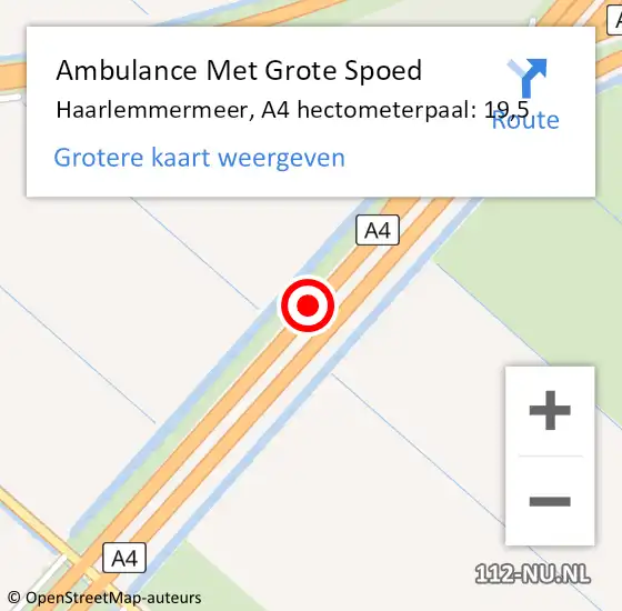 Locatie op kaart van de 112 melding: Ambulance Met Grote Spoed Naar Haarlemmermeer, A4 hectometerpaal: 19,5 op 14 juni 2023 13:15