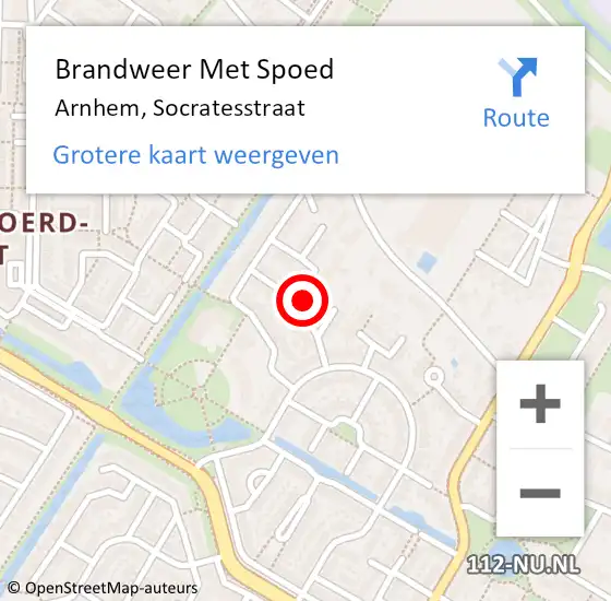 Locatie op kaart van de 112 melding: Brandweer Met Spoed Naar Arnhem, Socratesstraat op 14 juni 2023 13:28