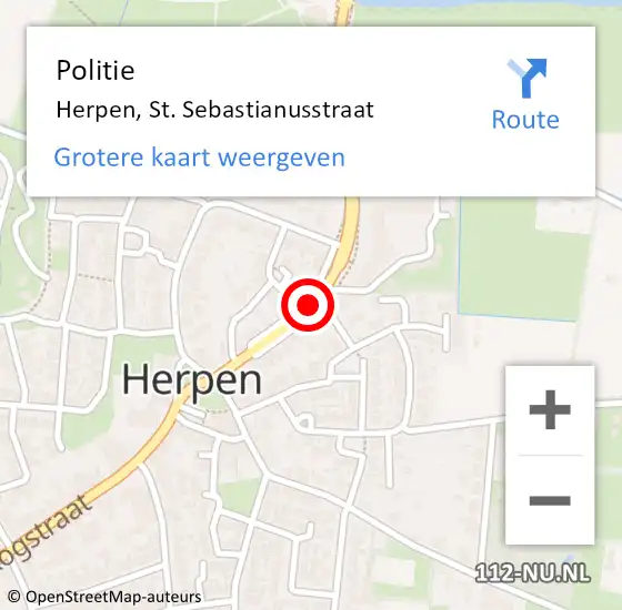 Locatie op kaart van de 112 melding: Politie Herpen, St. Sebastianusstraat op 14 juni 2023 13:39