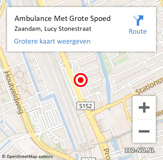 Locatie op kaart van de 112 melding: Ambulance Met Grote Spoed Naar Zaandam, Lucy Stonestraat op 14 juni 2023 13:42