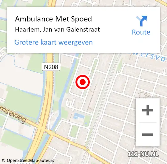 Locatie op kaart van de 112 melding: Ambulance Met Spoed Naar Haarlem, Jan van Galenstraat op 14 juni 2023 13:48