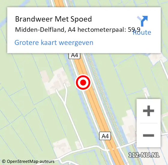 Locatie op kaart van de 112 melding: Brandweer Met Spoed Naar Midden-Delfland, A4 hectometerpaal: 59,9 op 14 juni 2023 13:51