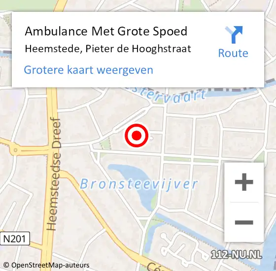 Locatie op kaart van de 112 melding: Ambulance Met Grote Spoed Naar Heemstede, Pieter de Hooghstraat op 14 juni 2023 13:55