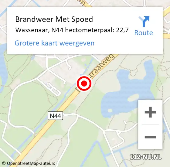 Locatie op kaart van de 112 melding: Brandweer Met Spoed Naar Wassenaar, N44 hectometerpaal: 22,7 op 14 juni 2023 14:00