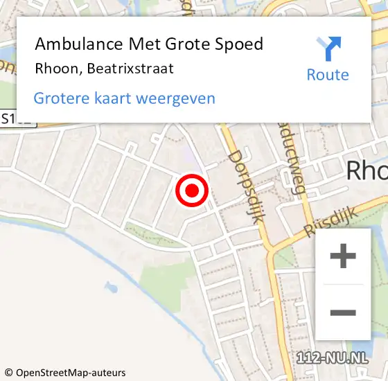 Locatie op kaart van de 112 melding: Ambulance Met Grote Spoed Naar Rhoon, Beatrixstraat op 14 juni 2023 14:01