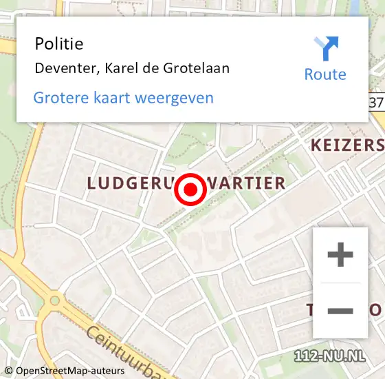 Locatie op kaart van de 112 melding: Politie Deventer, Karel de Grotelaan op 14 juni 2023 14:35