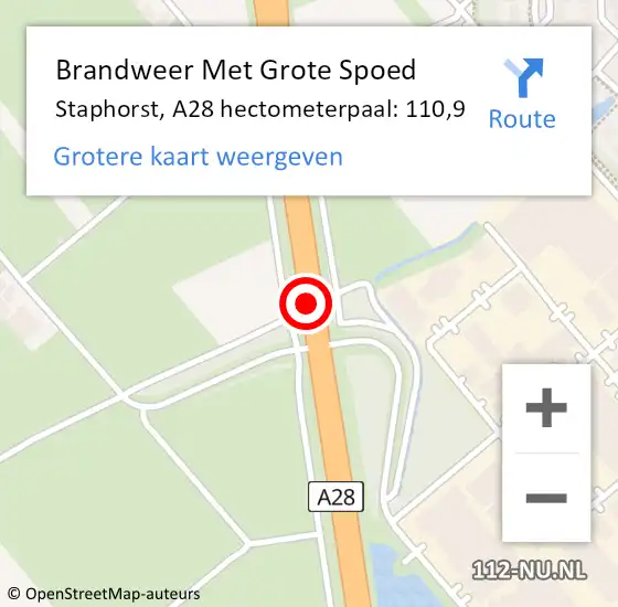 Locatie op kaart van de 112 melding: Brandweer Met Grote Spoed Naar Staphorst, A28 hectometerpaal: 110,9 op 14 juni 2023 14:47