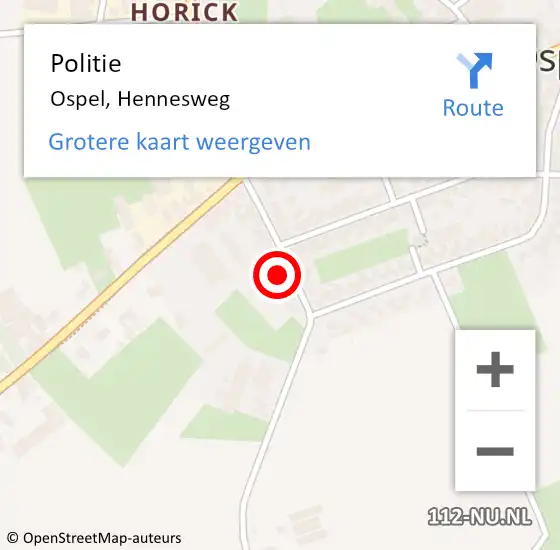 Locatie op kaart van de 112 melding: Politie Ospel, Hennesweg op 14 juni 2023 14:53