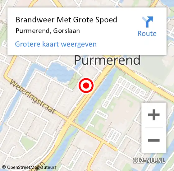 Locatie op kaart van de 112 melding: Brandweer Met Grote Spoed Naar Purmerend, Gorslaan op 14 juni 2023 15:02