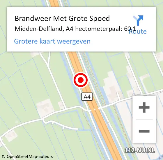 Locatie op kaart van de 112 melding: Brandweer Met Grote Spoed Naar Midden-Delfland, A4 hectometerpaal: 60,1 op 14 juni 2023 15:34