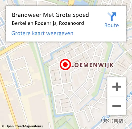 Locatie op kaart van de 112 melding: Brandweer Met Grote Spoed Naar Berkel en Rodenrijs, Rozenoord op 14 juni 2023 15:38