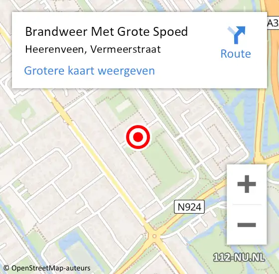 Locatie op kaart van de 112 melding: Brandweer Met Grote Spoed Naar Heerenveen, Vermeerstraat op 14 juni 2023 15:54