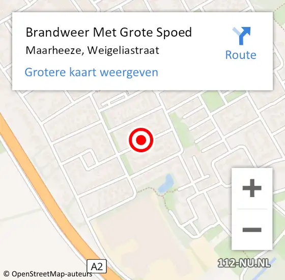 Locatie op kaart van de 112 melding: Brandweer Met Grote Spoed Naar Maarheeze, Weigeliastraat op 14 juni 2023 15:59