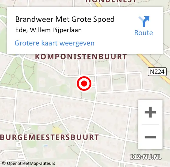 Locatie op kaart van de 112 melding: Brandweer Met Grote Spoed Naar Ede, Willem Pijperlaan op 14 juni 2023 16:12