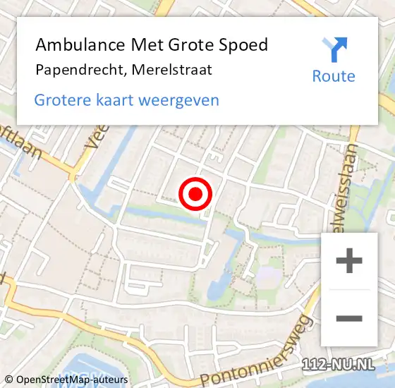 Locatie op kaart van de 112 melding: Ambulance Met Grote Spoed Naar Papendrecht, Merelstraat op 14 juni 2023 16:18