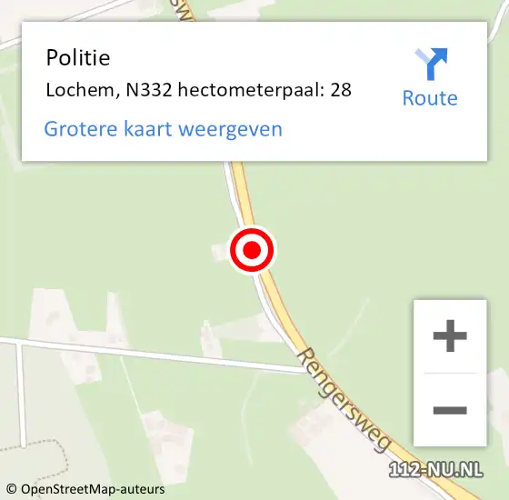 Locatie op kaart van de 112 melding: Politie Lochem, N332 hectometerpaal: 28 op 14 juni 2023 16:20