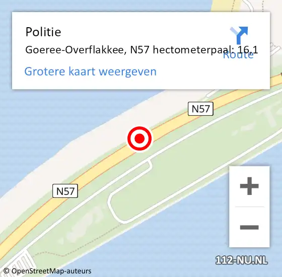 Locatie op kaart van de 112 melding: Politie Goeree-Overflakkee, N57 hectometerpaal: 16,1 op 14 juni 2023 16:31