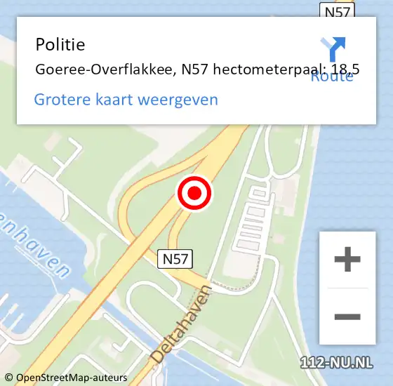 Locatie op kaart van de 112 melding: Politie Goeree-Overflakkee, N57 hectometerpaal: 18,5 op 14 juni 2023 16:33